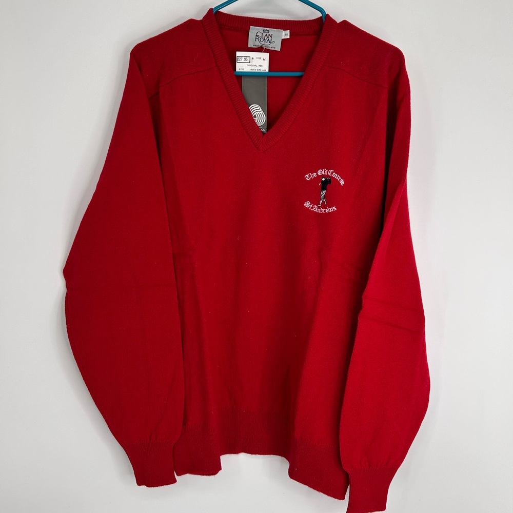 Clan Royal THE OLD COURSE St Andrews Red Long Sleeve Lambswool Sweater Large